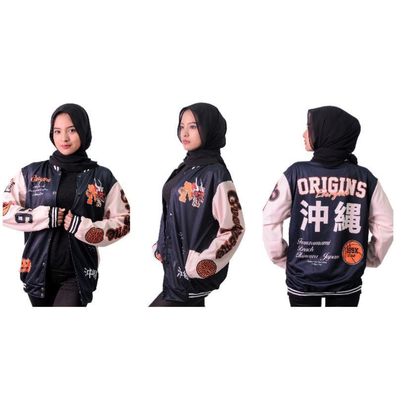 JACKET VARSITY BASEBALL MOTIP TERBARU PRIA WANITA SAIZE L&XL / BASEBALL HUSTLE / BASEBALL KAMIKAZE-BASE ORIGINS