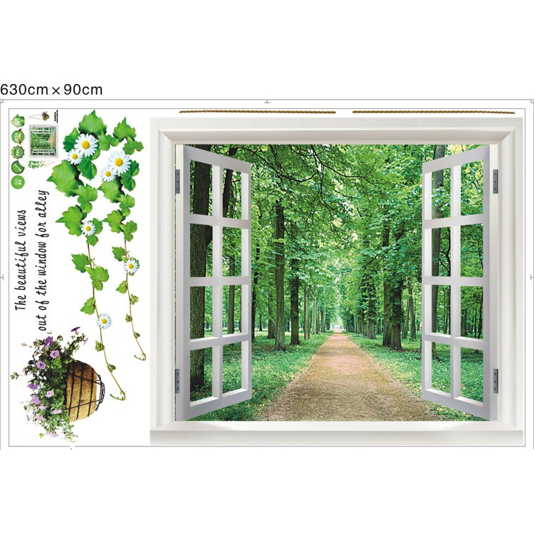 RELIZA WALL STICKER JENDELA POHON HIJAU HUTAN WINDOW GREEN TREE FOREST STIKER DINDING AY823