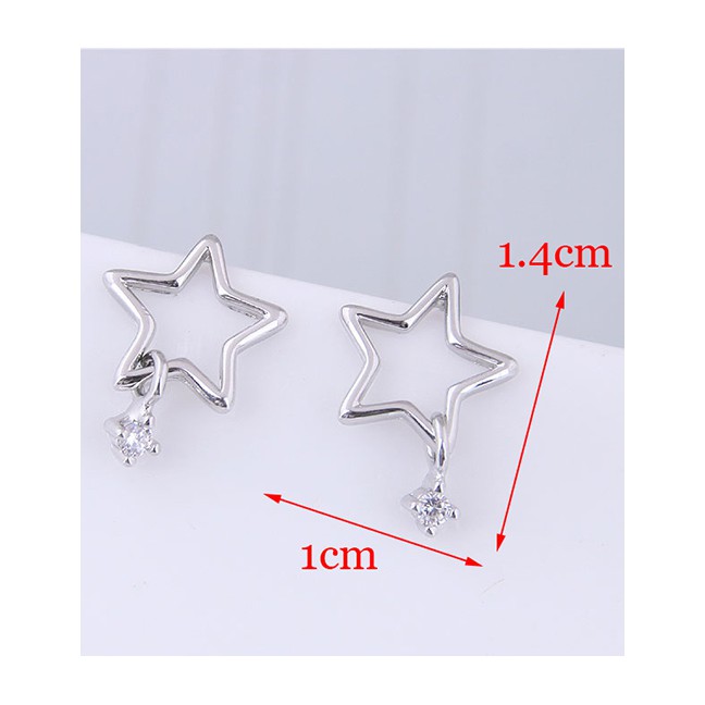 LRC Anting Tusuk Fashion Silver Copper Plated Gold Five-pointed Star Stud Earrings A59096