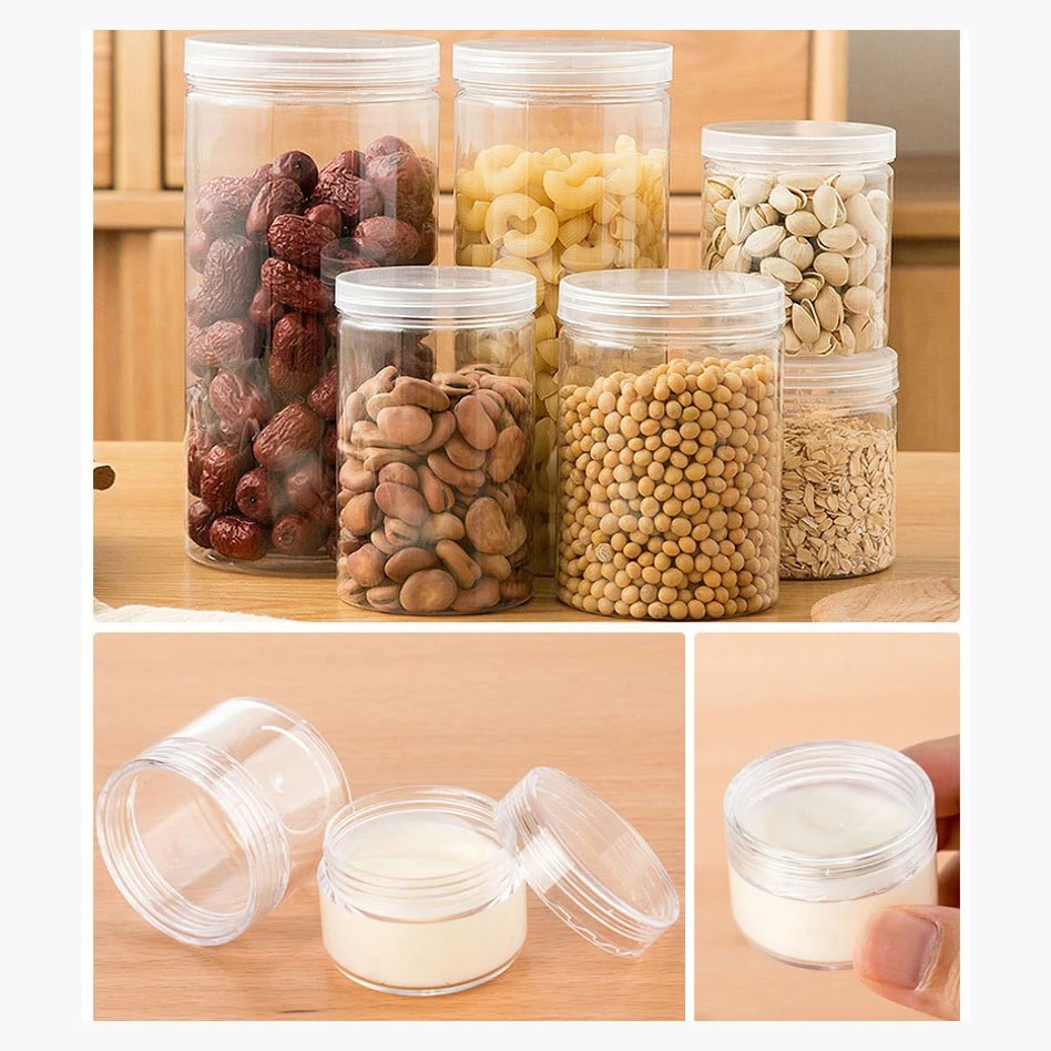 8 Sizes 250ml-1000ml Kitchen Food Storage Jars /Clear Snack Spice Canister Bottle/Refillable Sealed Cans with Cover /Plastic Storage Bottle For Food Candy Cookie/Cake Pastry Dessert Seal  Box/Cosmetic Jar