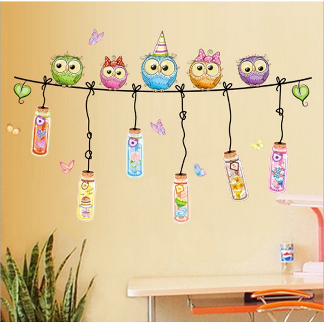 RELIZA WALL STICKER DAPUR OWL BOTOL GANTUNG STIKER DINDING ABC1047