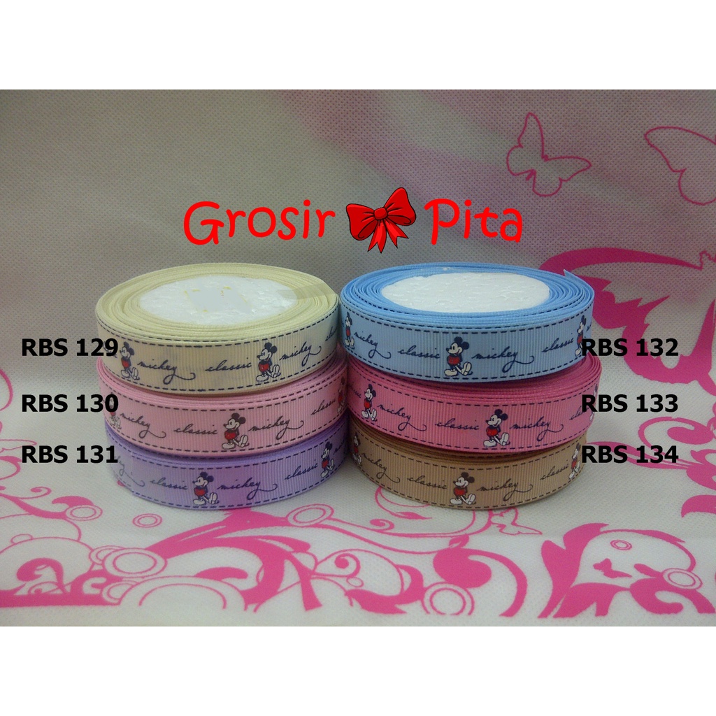 

(25 yard) Pita Grosgrain Motif Micky Mouse RBS 129,130,131,132,133,134 | Toko Bahan Craft | Grosir Pita