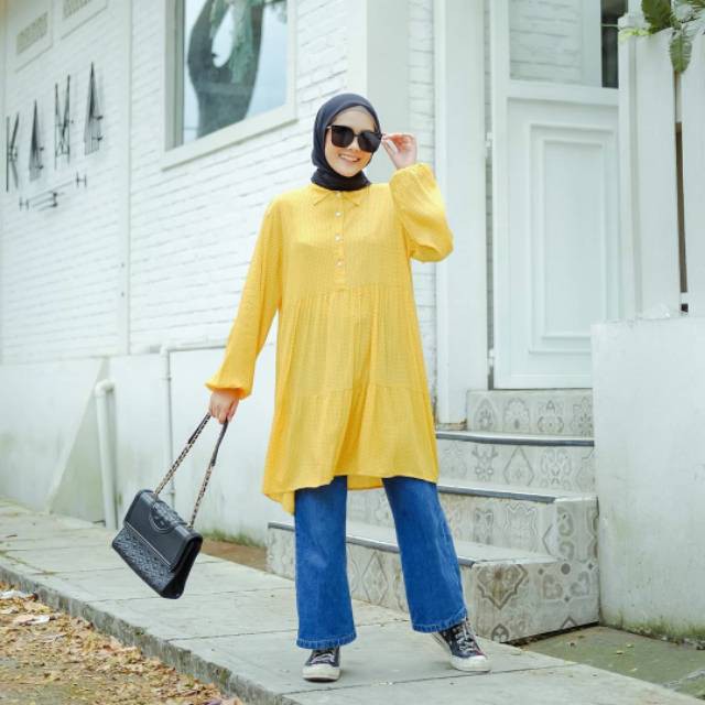 PAKAIAN MUSLIM WANITA LOLLY POLKA TUNIK WANITA COTTON RAYON