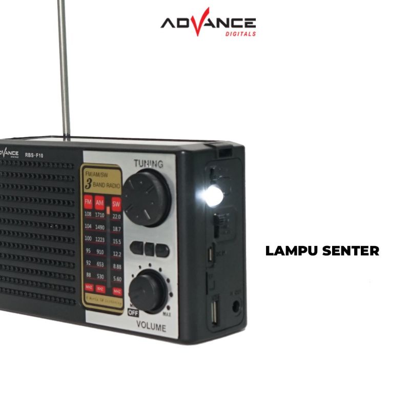 ADVANCE RADIO AM/FM/SW PORTABLE SPEAKER BLUETOOTH PANEL SURYA RBS-F10