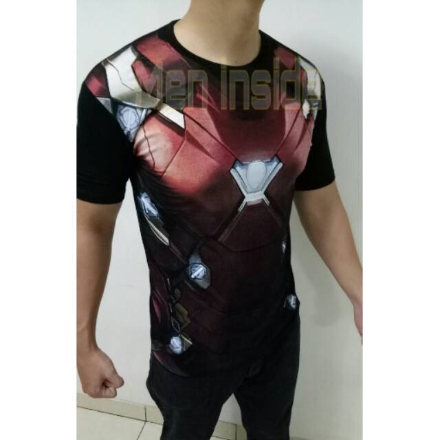 Kaos baju iron man superhero 3d full body gym fitness