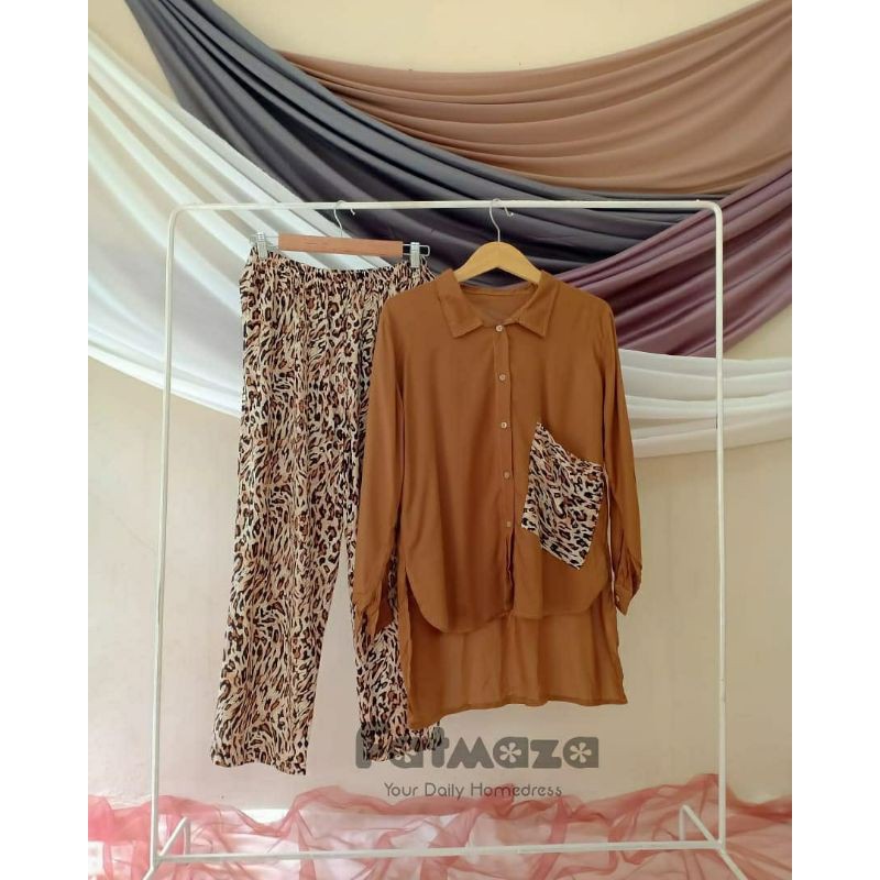 BAJU SETELAN WANITA BAHAN RAYON ADEM MOTIF LEOPORD MACAN GEMES