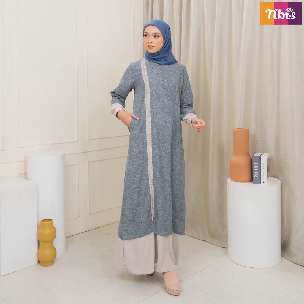 Nibras Gamis NB B100 Bahan Celio mix Koshibo Dress Muslimah Modern Simpel Busui by Nibras bisa COD