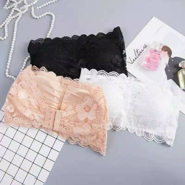 Bra Kemben Tanpa Tali Lace Bra Underwear BH Wanita Import Bahan Halus Lembut