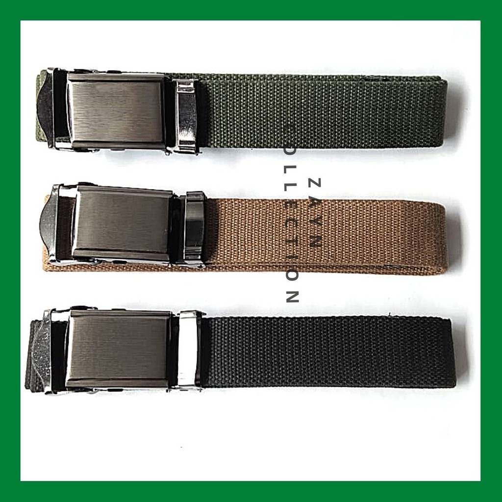 Gesper Katun Kanvas Pria Buckle Stainless Polos Bahan Tactical Tebal Army