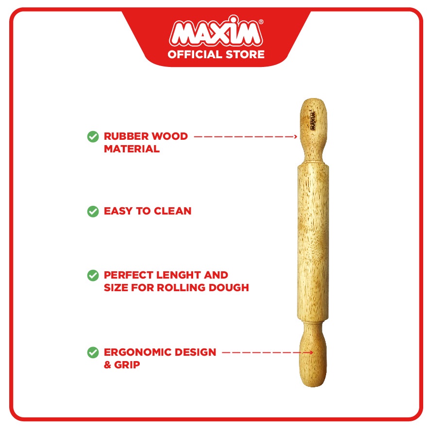 Maxim Tools Wooden Rolling Pin - Penggiling / Penggilas Adonan Kayu