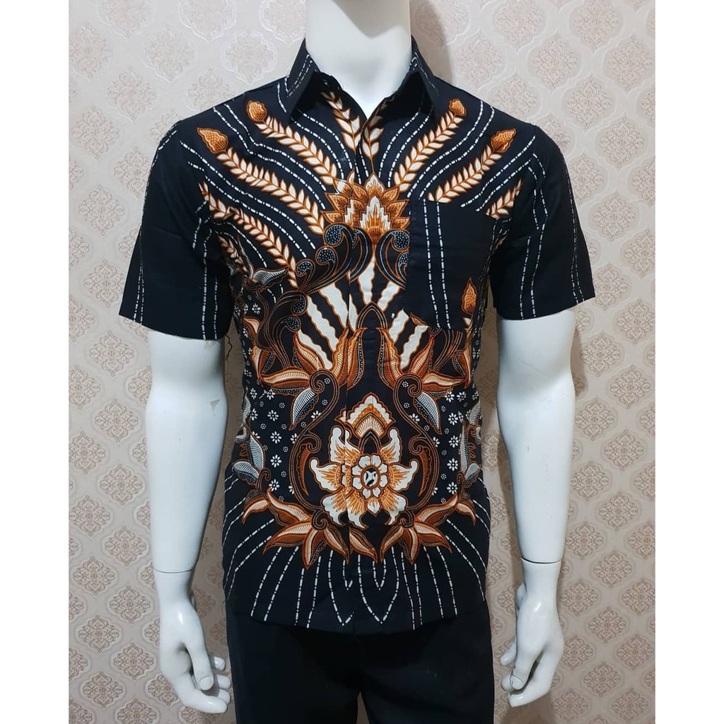 KEMEJA BATIK  PRIA  MOTIF MANGGAR HITAM SERAGAM BATIK  BAJU 