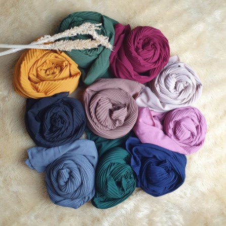 READY STOCK - Pashmina PLISKET LIDI TANPA GARIS TENGAH / Pashmina Shawl / Pashmina Pleated - Pashmin