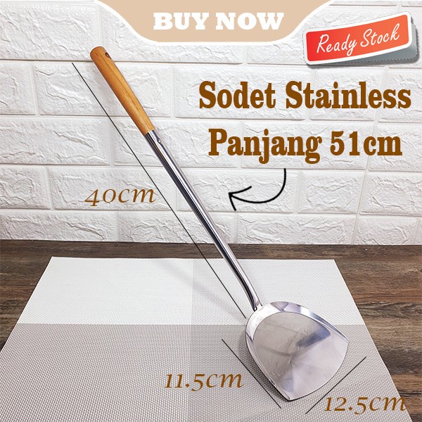 Sodet Stainless gagang Kayu 51cm kapsitas Sodet koki sodet panjang
