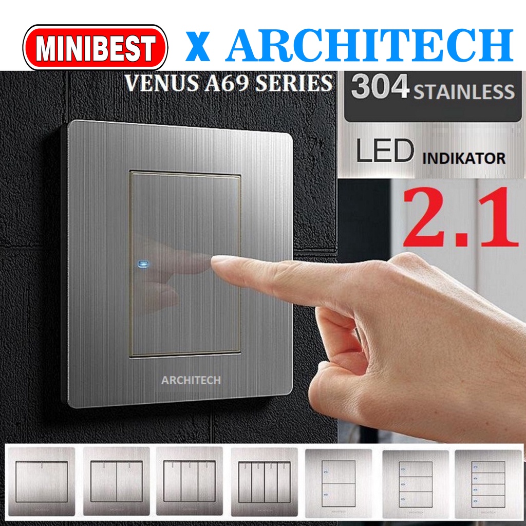 [NEW] ARCHITECH SAKLAR LAMPU/ STOP KONTAK SAKELAR/ CETEKAN/ COLOKAN ARCHITECH VENUS A69