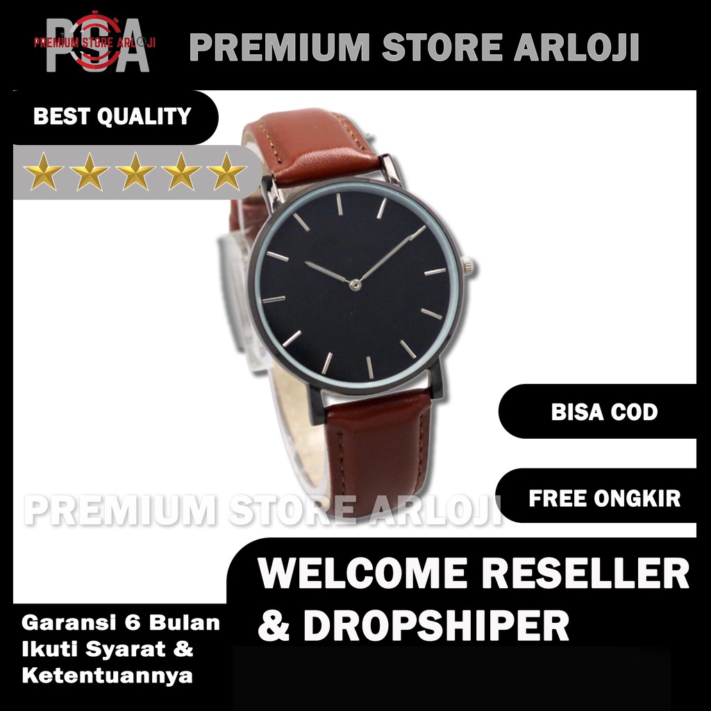 Grosiran Jam Tangan Pria D40120PW Analog Tali Kulit Free Case Hitam Box Exclusive Paperbag &amp; Baterai Cadangan (BISACOD)