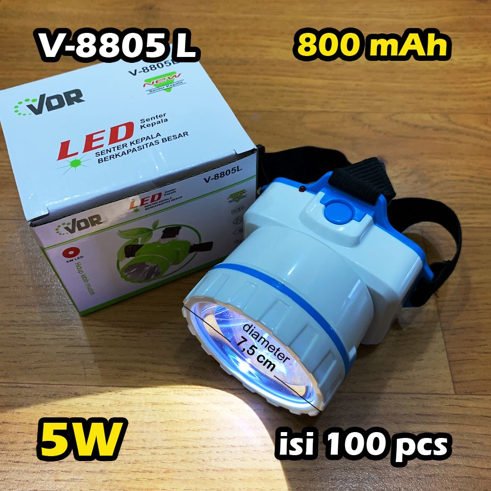 Senter Kepala LED Cahaya Putih VDR V-8805L Lampu Rechargeable Sorot High Power Emergency Head Lamp