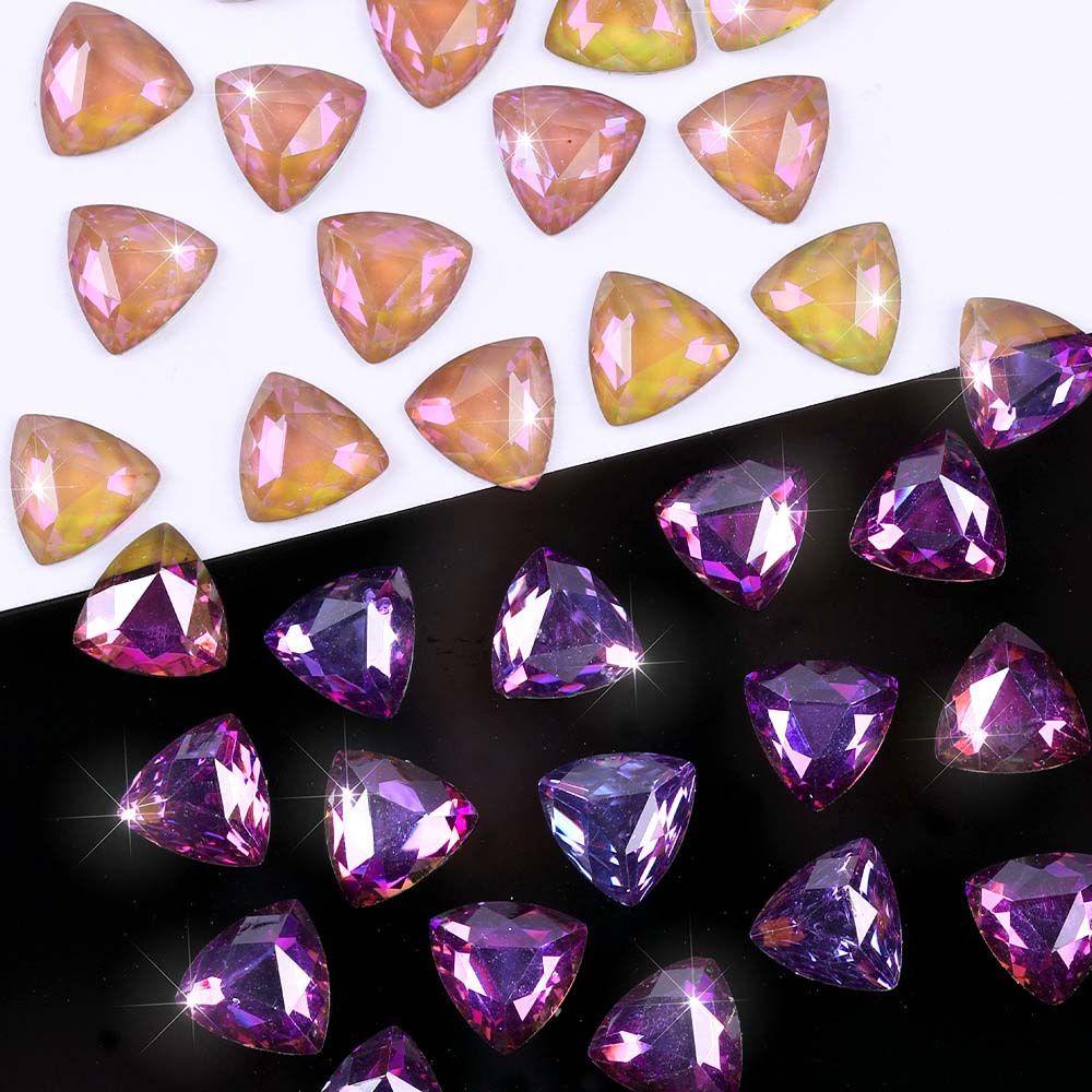 Mxbeauty Aurora Nail Art Rhinestones Wanita Jepang Cinta Hati Berbentuk Tidak Teratur Segitiga Hiasan Kuku 3D Perhiasan Kuku