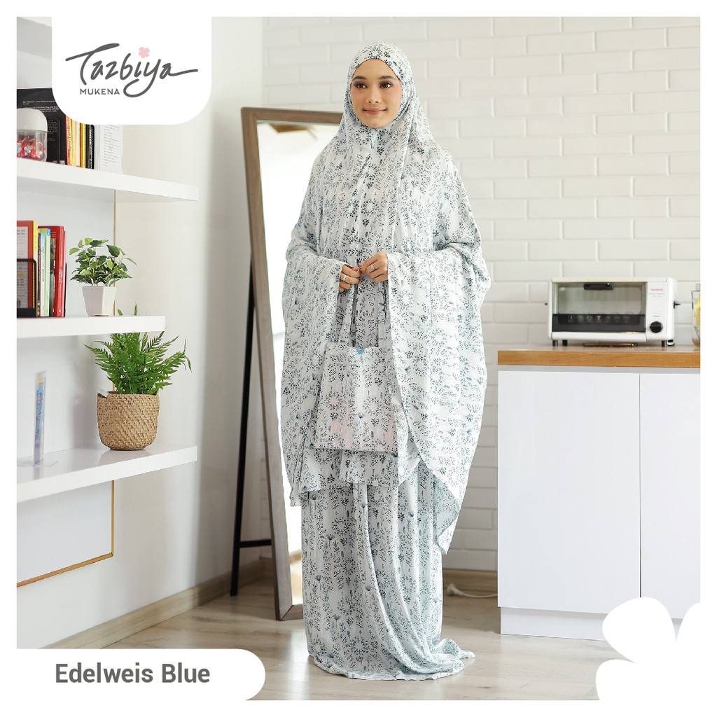 MUKENA TAZBIYA ALLOVER EDELWEIS BLUE Mukena Jumbo