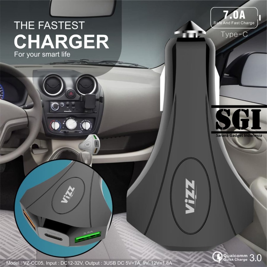 Car Charger Casan Mobil Vizz VZ-CC05 VZCC05 3 Output Saver Original Ori For XiaoMi Samsung Oppo Vivo