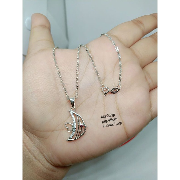 KALUNG PERAK ASLI 925 LAPIS EMAS/KALUNG RANTAI + LIONTIN MATA PUTIH COR/ASLI SILVER/PERHIASAN FASHION