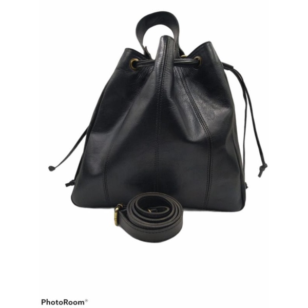 Tas Kulit Sapi Asli Murah Sling Bag Serut Hitam Wanita