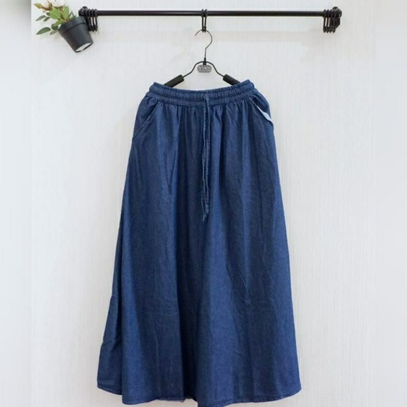 Rok Jeans Panjang Polosan Jumbo tali aktif // Rok Panjang Jeans Jumbo Polosan Tali aktif