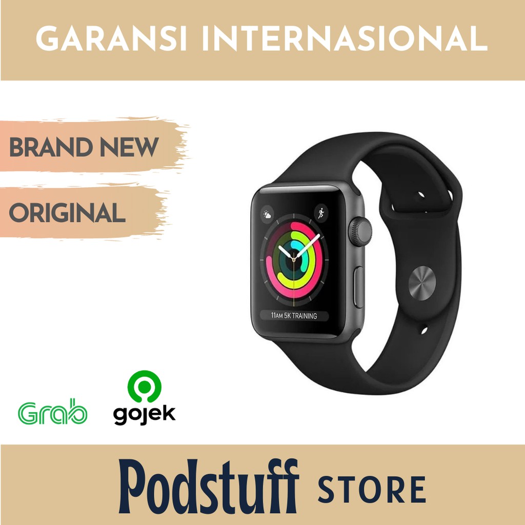 Jam Apel Series 3 38MM 42MM Grey Silver Nike + Black Sport Band - GARANSI INTERNASIONAL