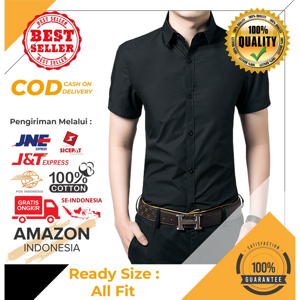 KEMEJA PRIA HEM COWOK HITAM SLIM FIT KATUN STRETCH BAHAN MELAR DINGIN MODEL TERBAIK IMPORT JEPANG