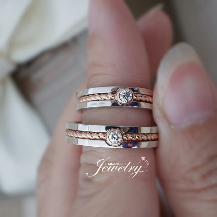 Cincin Wanita Kawin Nikah Original Emas Gold 18k Berlian Diamond Eropa Putih Asli DK1444