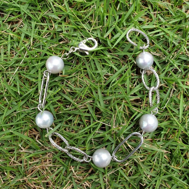 Gelang mutiara air tawar asli warna abu