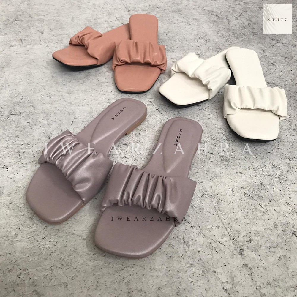 SCRUNCHIE SANDAL (SINGLE) - sendal selop slip nyaman teplek wanita heels hak