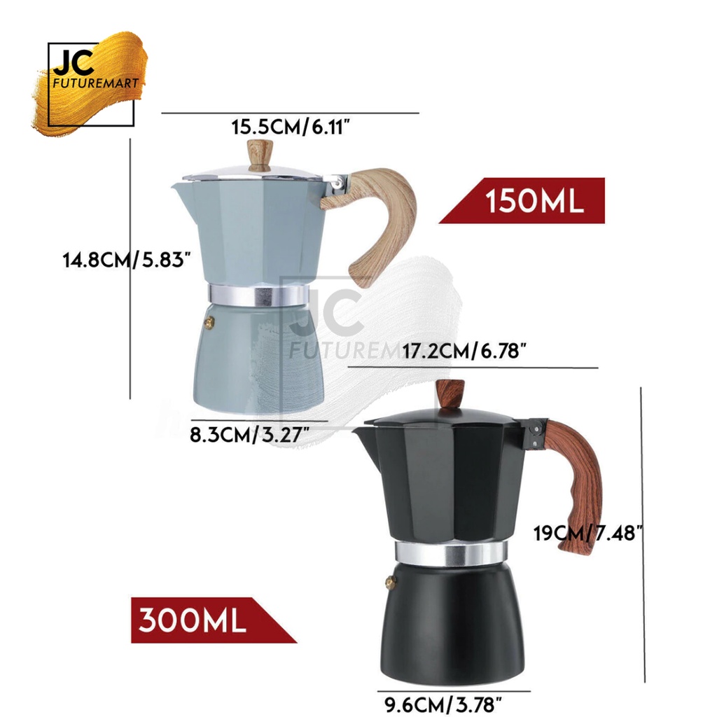 MOKA POT ALUMINIUM 3 CUP &amp; 6 CUP - COFFEE ESPRESSO MAKER MOKAPOT