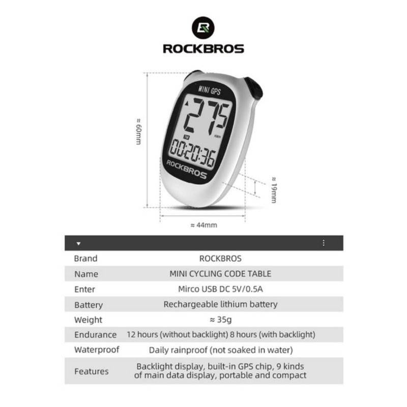 ROCKBROS M3 Mini gps Bike Computer Speedometer Wireless - 9 Fungsi