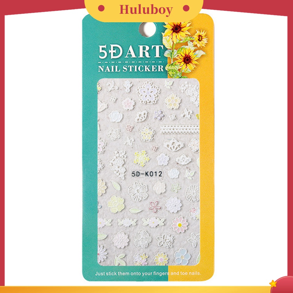 Huluboy Huluboy♡ 1 Lembar Stiker Kuku Motif Bunga Timbul 5D Tahan Air Untuk Manicure
