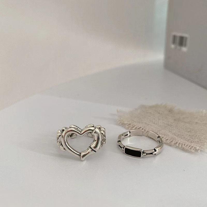 2PCS/Set Hollow Love Rings Female Open Ring Ins Trendy Index Finger Rings Set