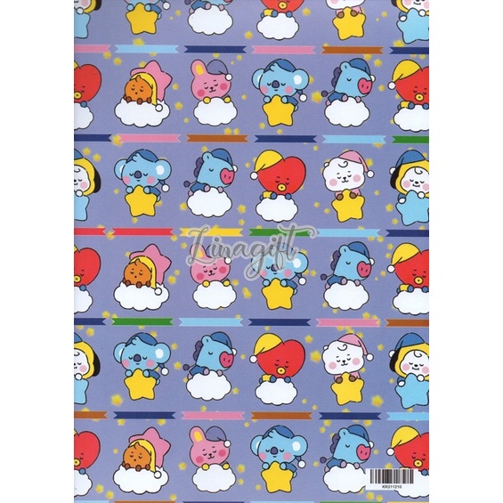 ( 5 Lembar ) KERTAS KADO VL- GIFT WRAPPING PAPER BTS BT21 DOFF / KOREAN KPOP / BANGTAN / KOREA CARTOON