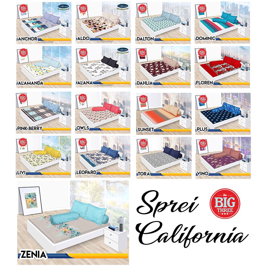 CALIFORNIA Sprei 180x200 / 160x200 Alaska Varda Amara Tiara Tevy Frozen - King Size 180 Queen 160 SP