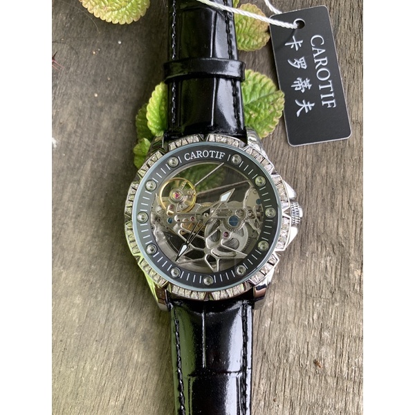 Jam Tangan Mekanik Otomatis Transparan Luxury Elegan Mewah Bertabur Berlian Carotif Excalibur