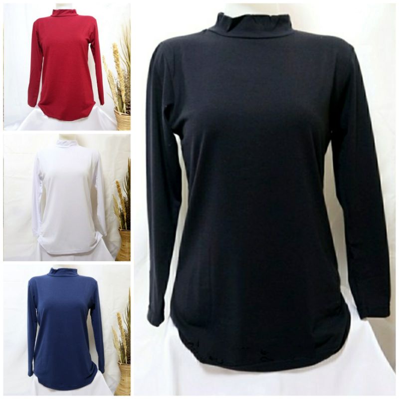 kaos krah tinggi wanita size L kaos turtle neck wanita/cewek lengan panjang bahan spandex berkualitas