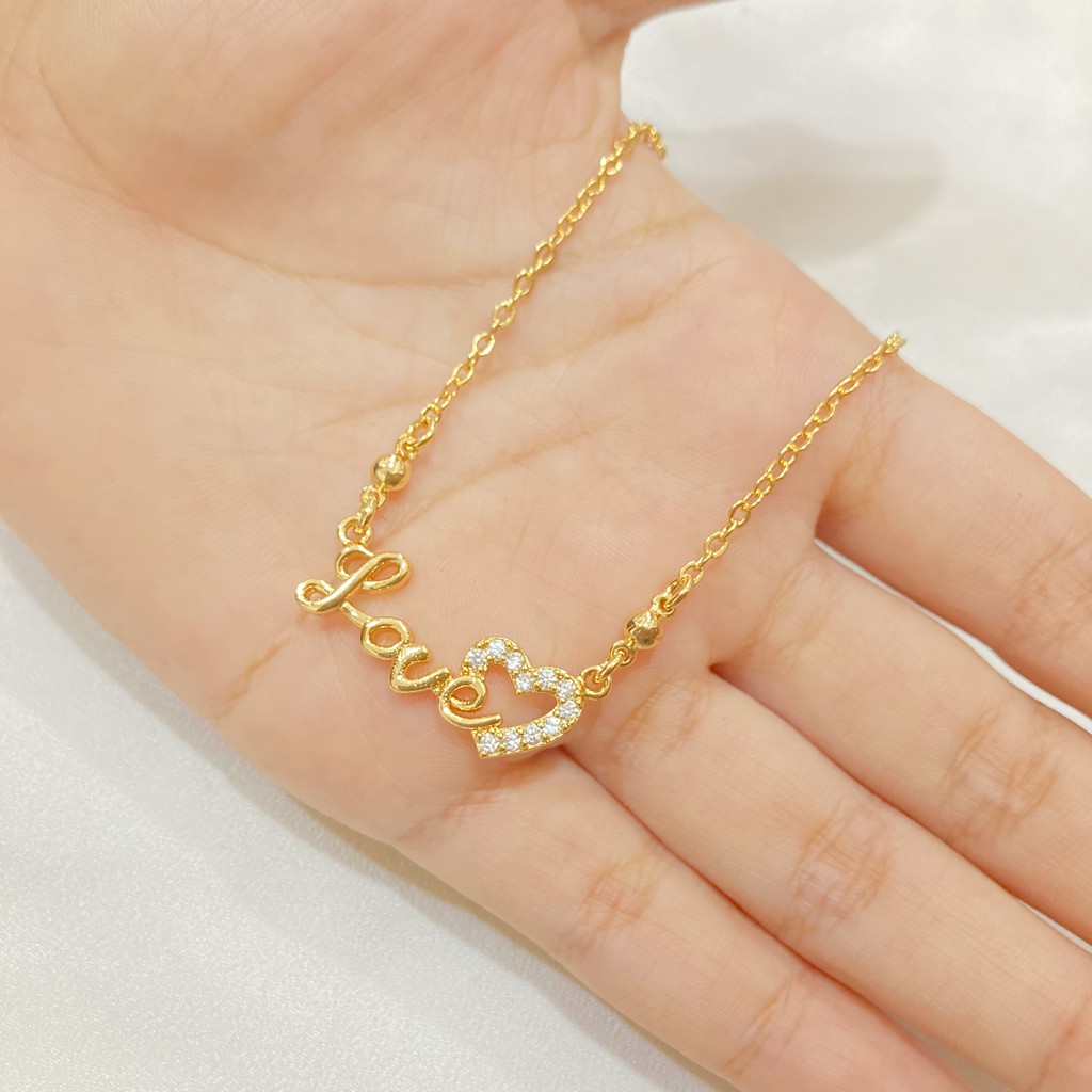 Kalung Inisial Love Lapis Emas Aksesoris Fashion Korean Style