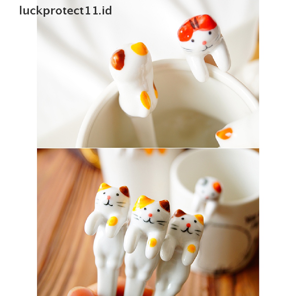 //HG&amp;ID// Kitchen Ceramic Cat Spoon Hanging Coffee Dessert Spoon Unique Ice Cream Cutlery .