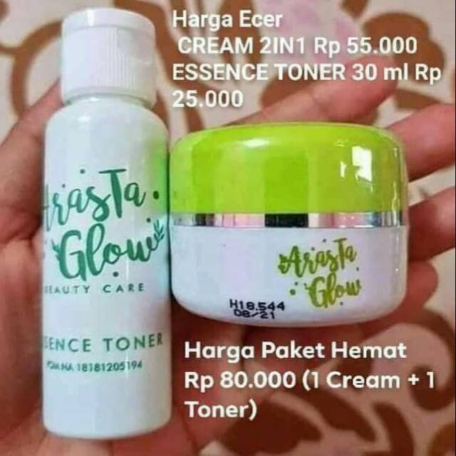 Cream Arasta Glow BPOM + Toner Arasta Glow