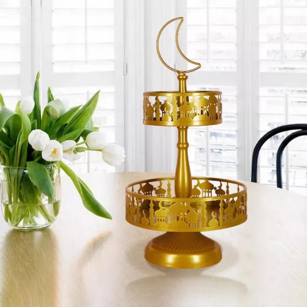 Hampers Lebaran 2 Tier Ramadhan Cake Stand Emas / Tempat Kue / Nastar/ Kurma / Buah Toples / tempat 