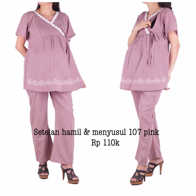 Baju hamil 107 pink Setelan hamil menyusui pendek