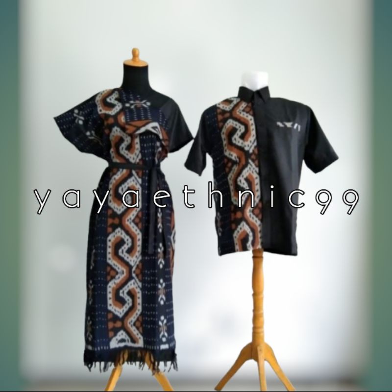 Set Couple Dhayana black mamba, busana kondangan, couple prewed, dress ethnic tenun troso, couple baju Tenun Troso, Couple Prewed, Kemeja Panjang Tenun, Gamis Ethnic Tenun, Coupl