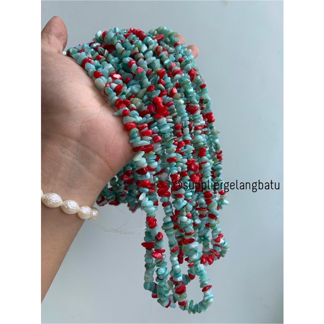 kerikil kerang mix BLUE RED pearl 1cm manik aksesori craft glossy