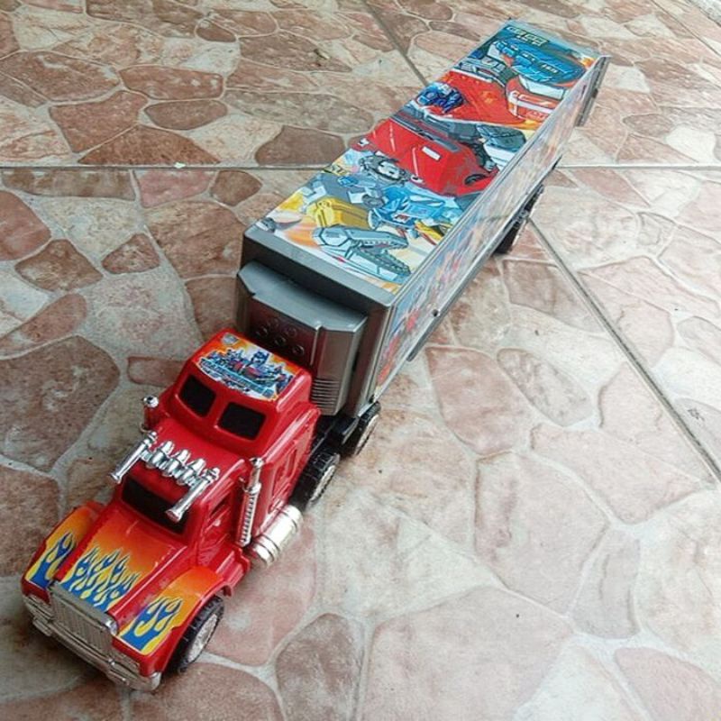 mainan truk kontainer transformers - mobil trailer anak edukatif