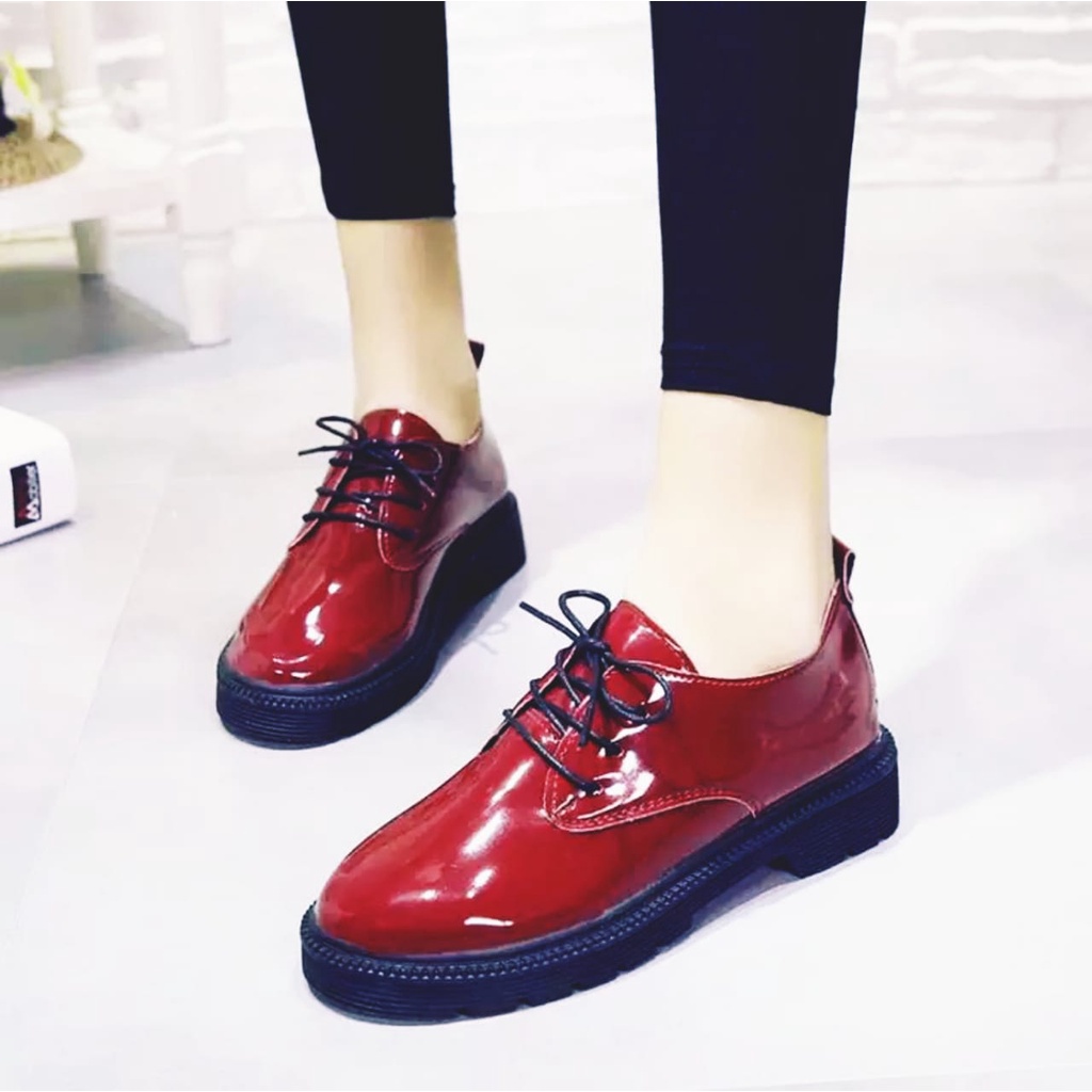 02.02 COD SEPATU WANITA SEMI BOOTS / GLOSY RED TERBARU BEST SELLER AD 01