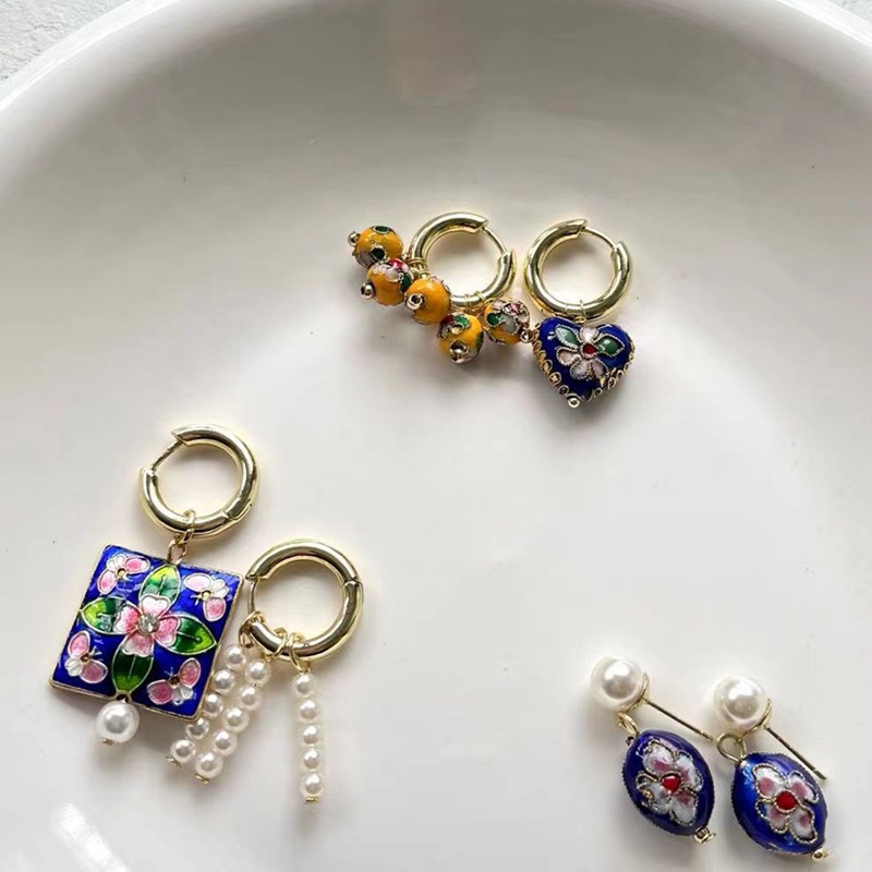 Anting Tusuk Gantung Statement Desain Bungamanikmanik Cloisonnemutiara Warna Warni Gaya Barok Untuk Wanita