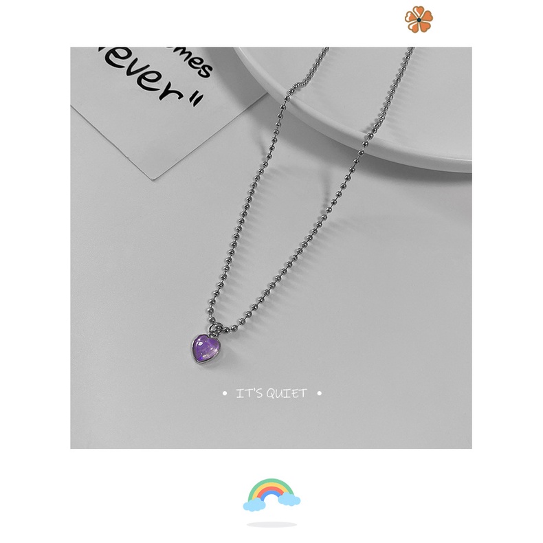 Gaya Korea niche desain purple heart kalung wanita fashion sederhana bola bead rantai trendi Keren H